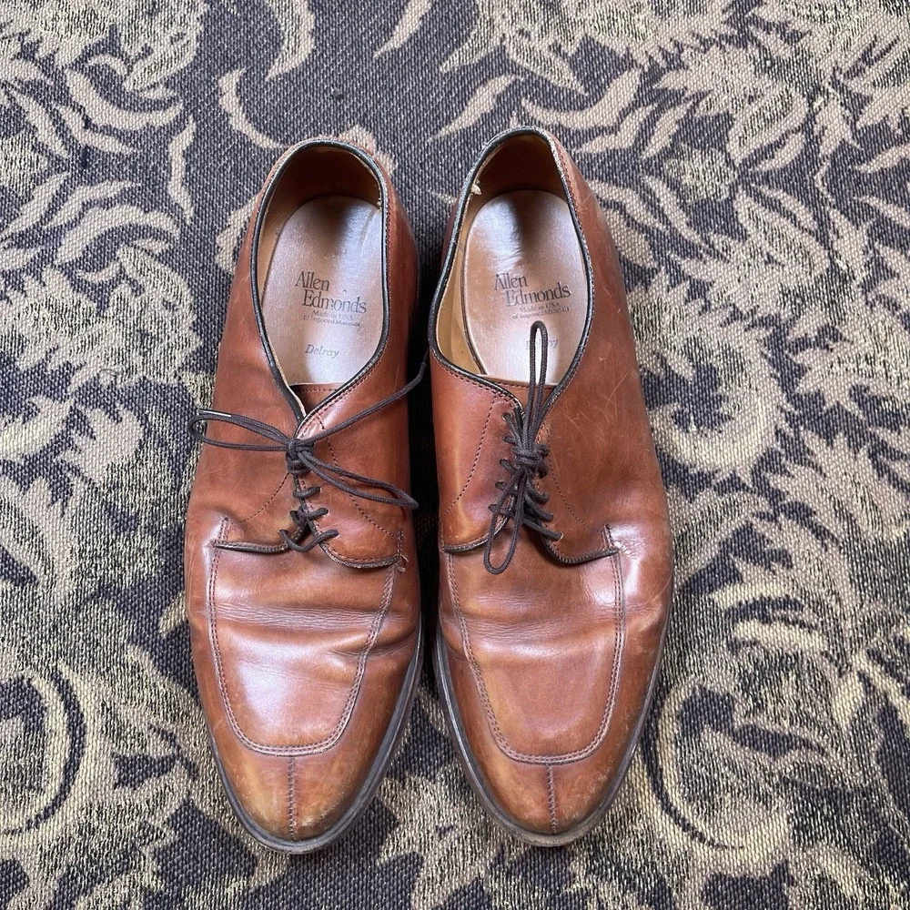 Allen Edmonds Delray Brown Leather Split Toe Oxfords Lace Up Men's Shoes 9.5
